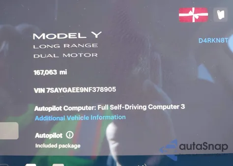 2022 Tesla Model Y Long Range Dual Motor All-Wheel Drive from USA, damaged, VIN 7SAYGAEE9NF378905